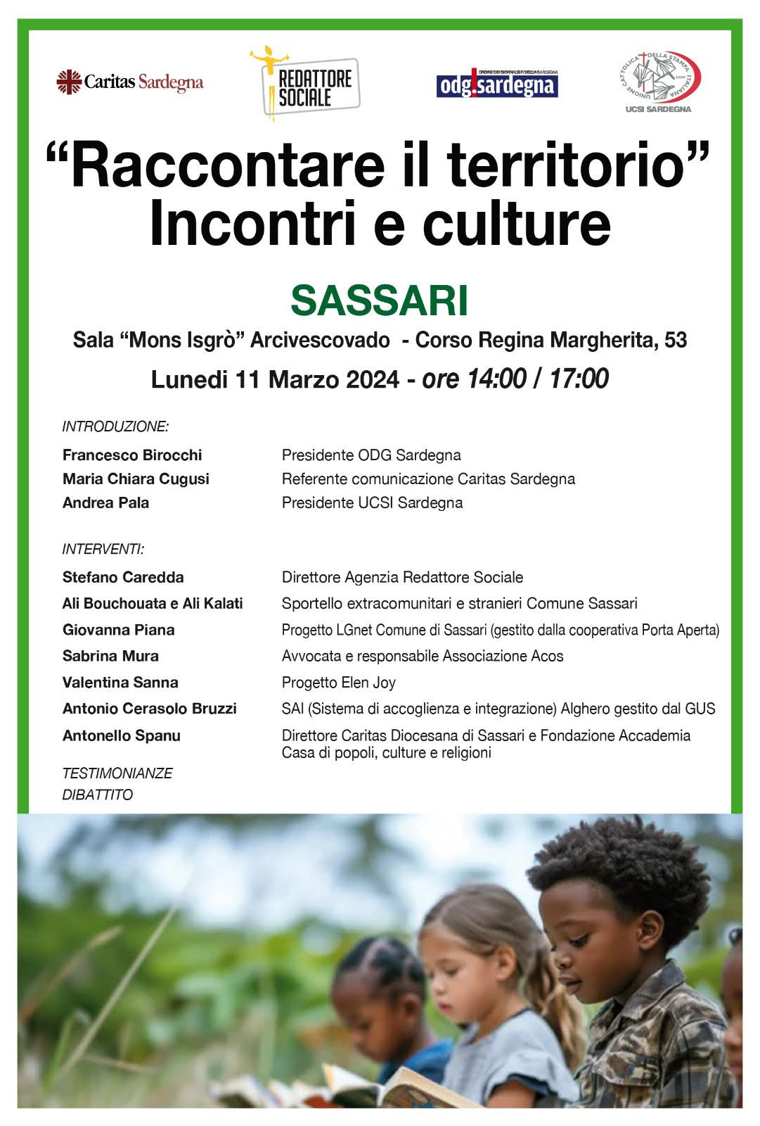 Al via la II edizione del ciclo di seminari “Raccontare il territorio”: l’11 marzo a Sassari “Incontri e culture”