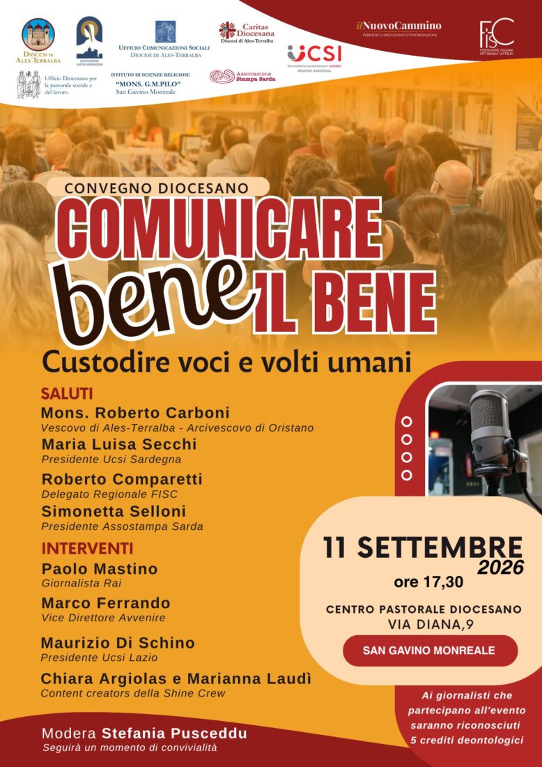 Ales-Terralba, l’11 settembre il convegno diocesano “Comunicare bene il bene”